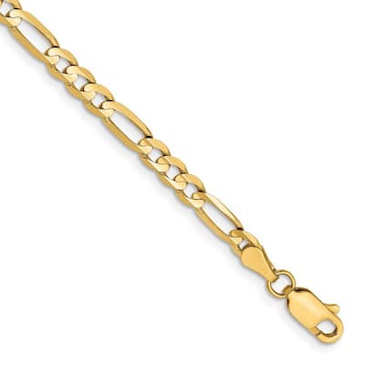Curata 14k Yellow Gold 4mm Concave Open Figaro Chain Bracelet Options: 7" 8"