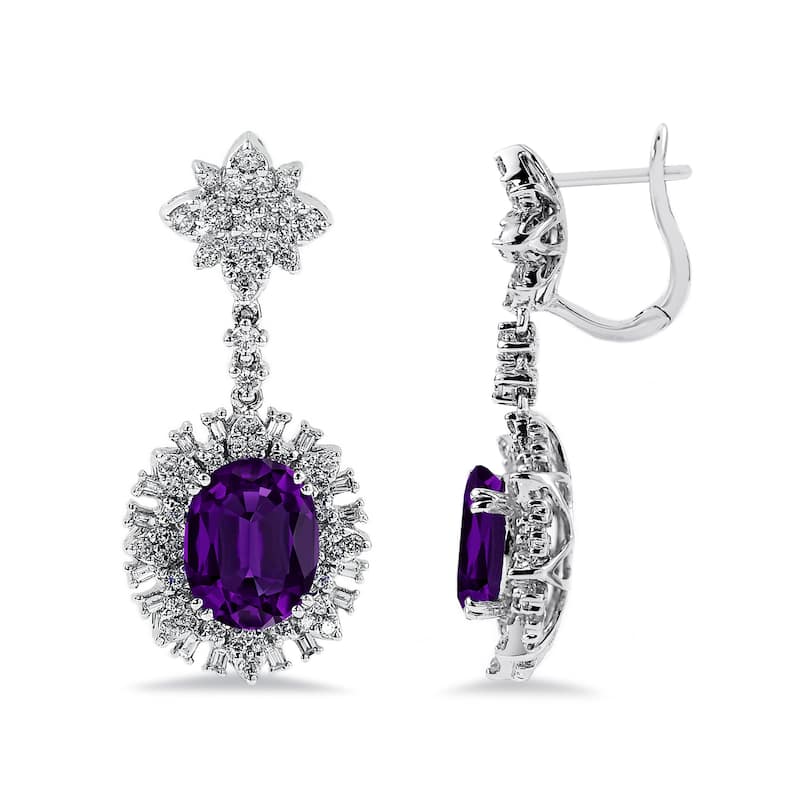 Auriya 4 5/8ct Fancy Oval-cut Amethyst Halo Diamond Drop Earrings 1 3/4ctw 18k Gold