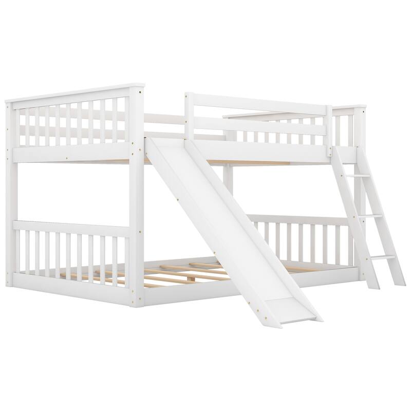 Full over Full Bunk Bed with Reversible Slide and Ladder, White