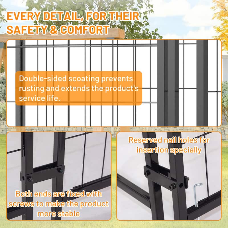 GDFStudio - Large Outdoor Heavy Duty Metal Dog Kennel with Roof, UV-Resistant Waterproof Cover, Double Lock & Rotating Feeder