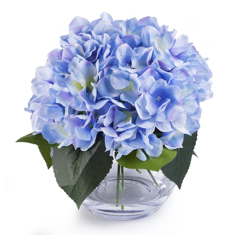 Enova Home Blue Artificial Silk Hydrangea Fake Flowers Arrangement in ...