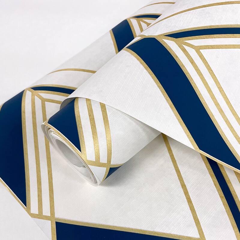 Seabrook Designs Brooklyn Diamond Nonwoven Unpasted Wallpaper - 27 in. W x 27 ft. L - Metallic Gold & Navy