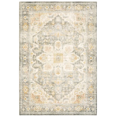 Quimper Grey Gold Oriental Distressed Traditional Casual Area Rug