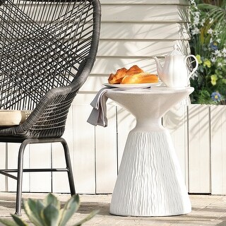 White and Speckled Grey MgO Round Outdoor Side Table - 21.26" H x 15.75" W x 15.75" D