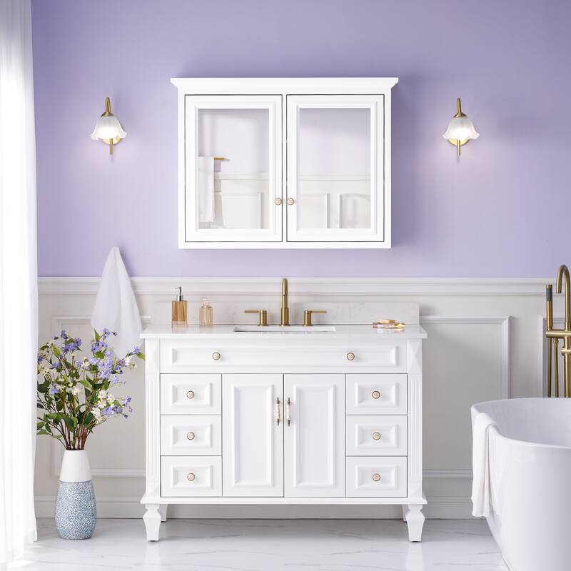 40"W X30"H Surface Mount Solid Wood Framed Medicine Cabinet With Soft-close Door And Wooden Shelves