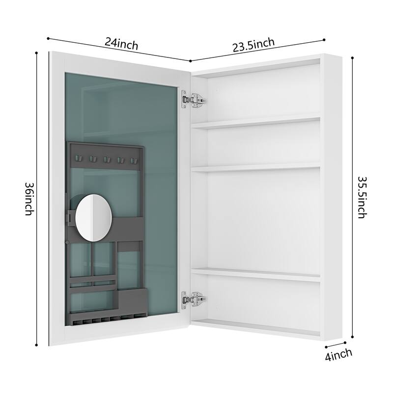 24'' W x 36'' H Bathroom Mirror Medicine Cabinet-Wooden Door, Wall Mounted Recessed or Surface, Bathroom Mirror with Storage