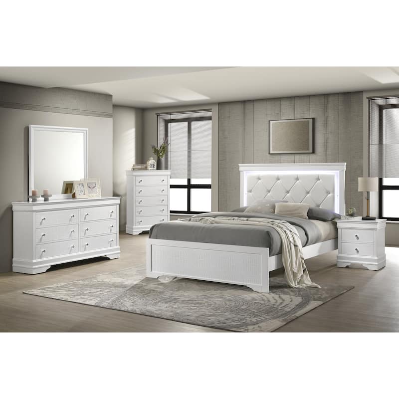 Blaze Upholstered Modern Style Bed Made With Led Headboard & Wood