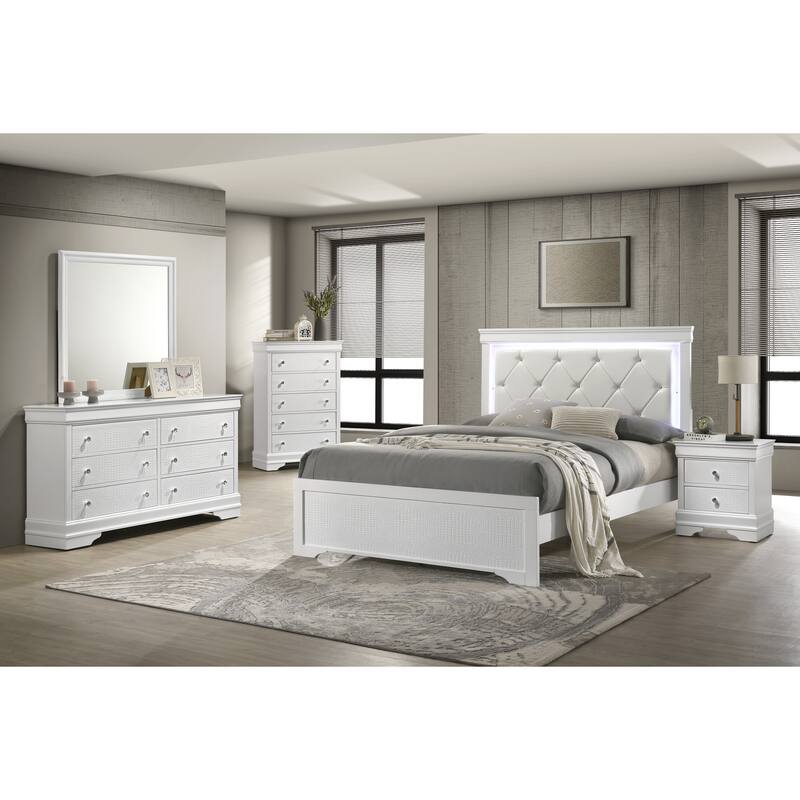 Modern Twin Bed with LED Headboard and Upholstered Design in White