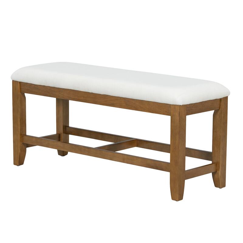 6-Piece Farmhouse Dining Table Set with Trestle Base, 18-inch Removable Leaf, and Upholstered Chairs and Bench