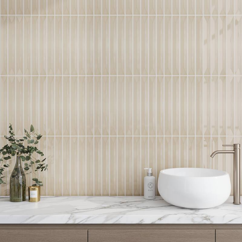 Apollo tile 2" x 16" Horizonte Glossy Alabaster Beige Ceramic Tile (10.76 sq ft/case) - 50 Pack