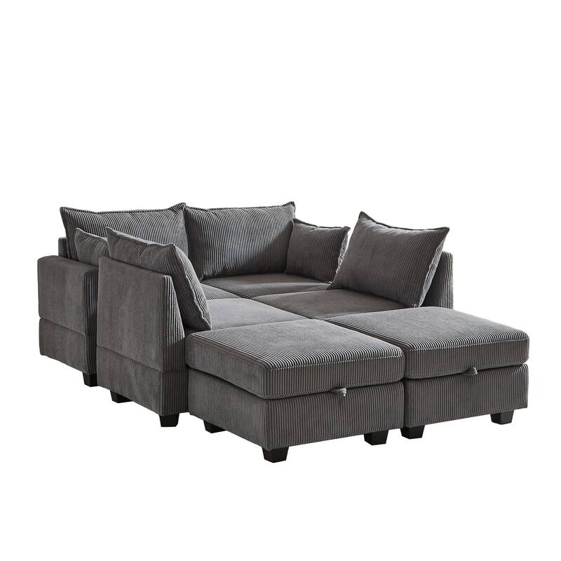 Dark Gray Sectionals Sofa with Storage Ottomans Chaise and Pillows