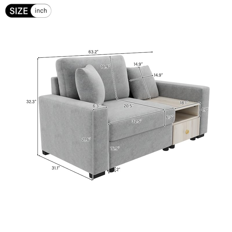 Modern Sofa Couch 63.2" Modular Sofa Upholstered Sofa Couch with Storage Armrest and Center Console for Living Room
