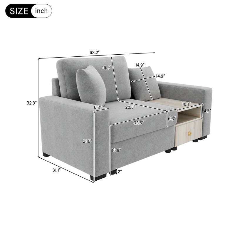 Roomfitters Modern Modular Sofa Couch with Storage Armrest and Center Console, 63 Inch