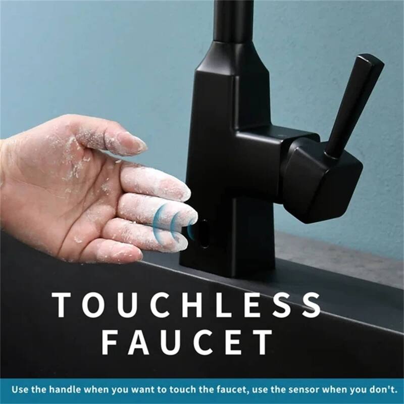 Touchless Kitchen Faucet With Pull Down Sprayer 1 Hole Smart Kitchen Sink Faucet Single Handle Hand Free Modern Vanity Basin Tap