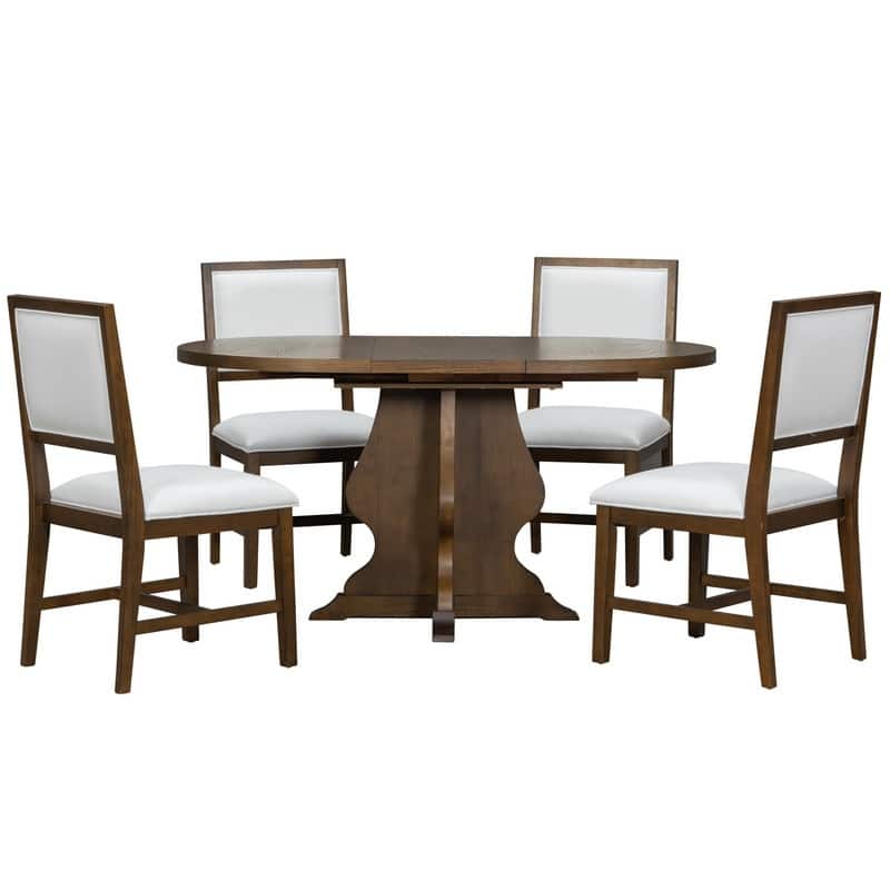 Farmhouse 5-Piece Dining Table Set with Upholstered Chairs and Extendable Dining Table for Dining Room, Kitchen and Living Room
