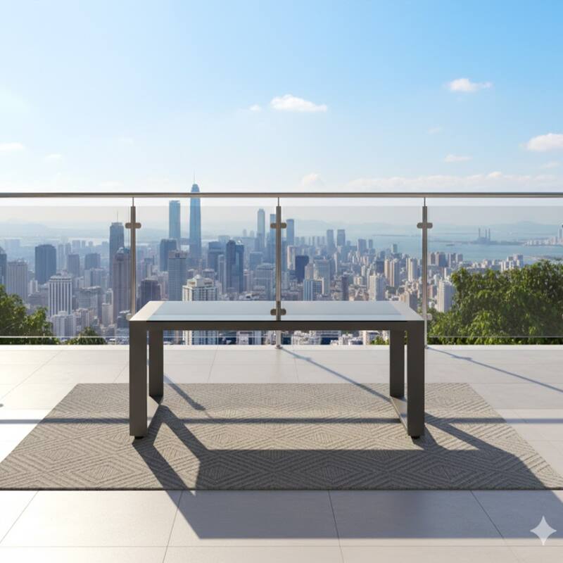 44x22" Aluminum Gray Coffee Table with Tempered Glass Top