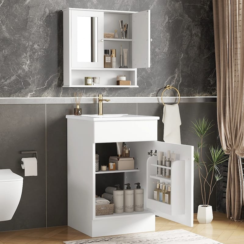 20" Bath Vanity Set - with Matching Mirror Medicine Cabinet & Ceramic Sink - White