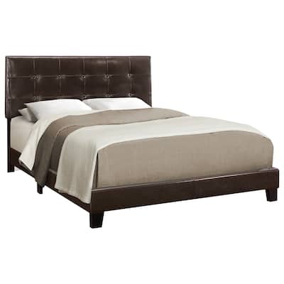 Queen Size Faux Leather Upholstered Platform Bed with Tufted Headboard and Low Profile Design