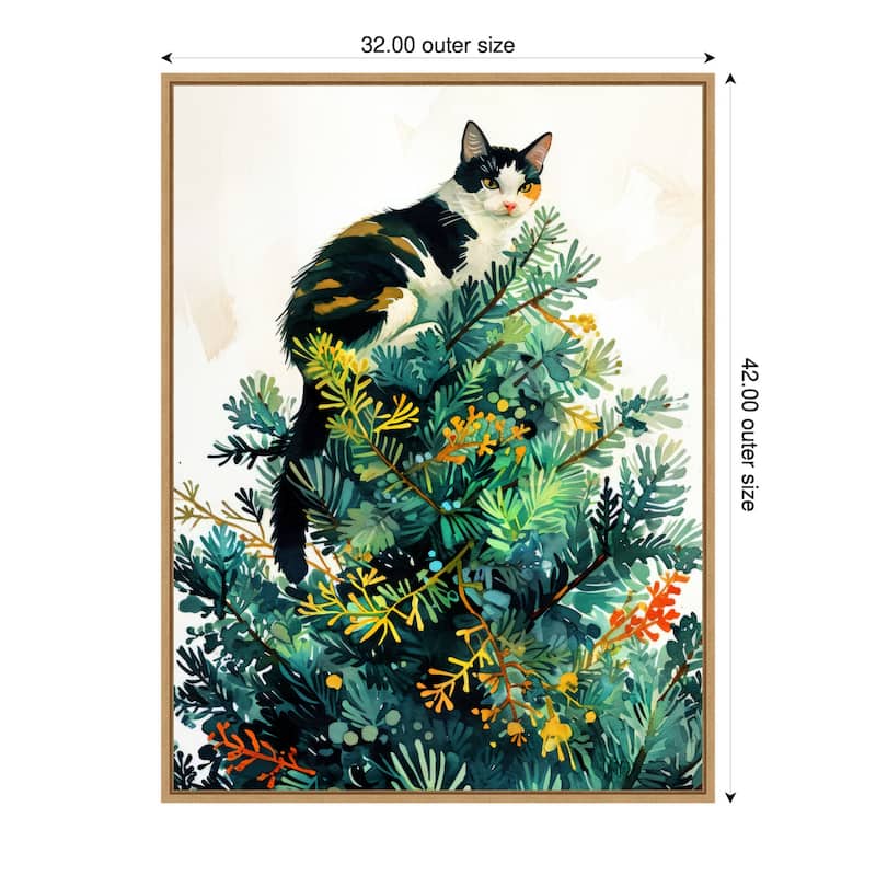 Cats Life Christmas Tree by Justyna Jaszke Framed Canvas Wall Art - 32 x 42 in