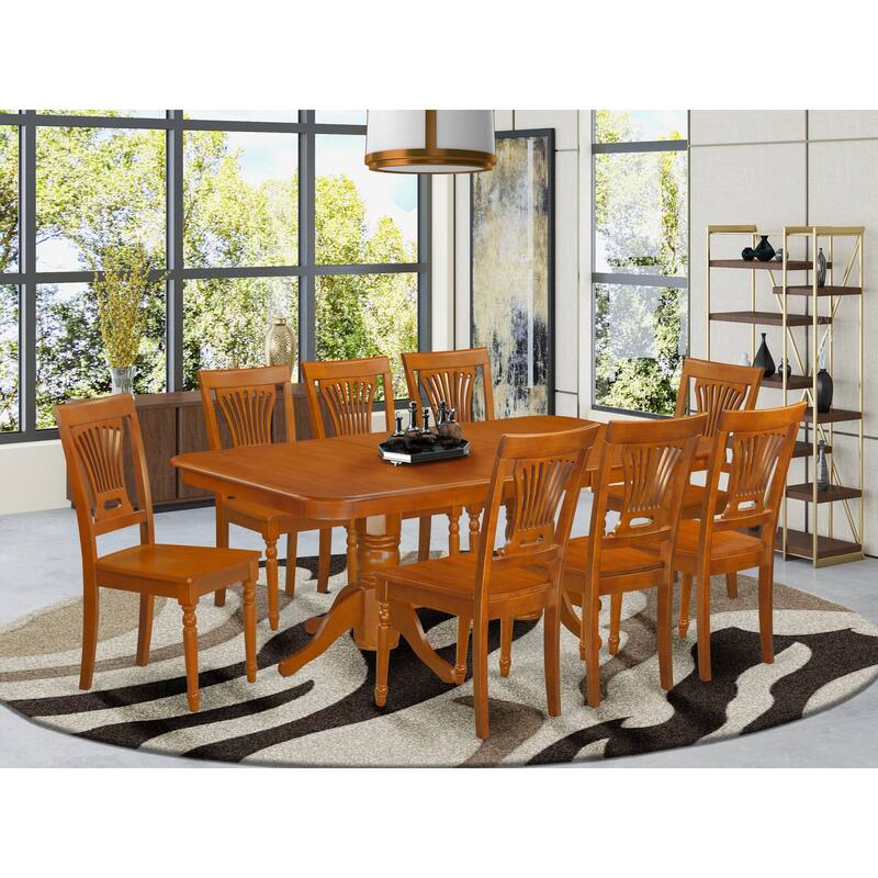 East West Furniture 9 Piece Kitchen Table Set- a Rectangle Dining Table and 8 Dining Chairs, Saddle Brown (Seat Options) - NAPL9-SBR-W