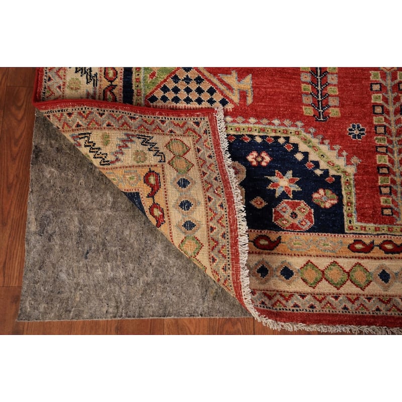 Vegetable Dye Geometric Heriz Oriental Rug Hand-Knotted Wool Carpet - 4'10" x 6'2"