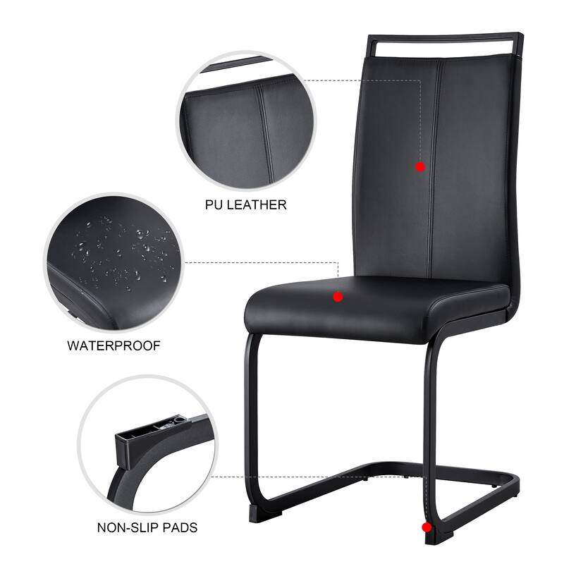 Modern Dining Chair, PU Faux Leather High Back Upholstered Side Chair with C-shaped Tube Black Coating Metal Legs