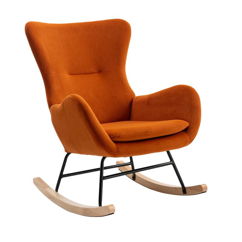 High Back Velvet Rocking Chair With Padded Seat And Armrests