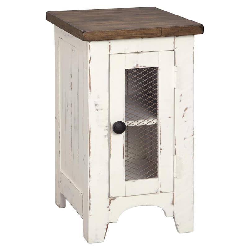 17 in. White and Brown Rectangle Wood End Table, Sturdy Build End Side Table for Living Rooms