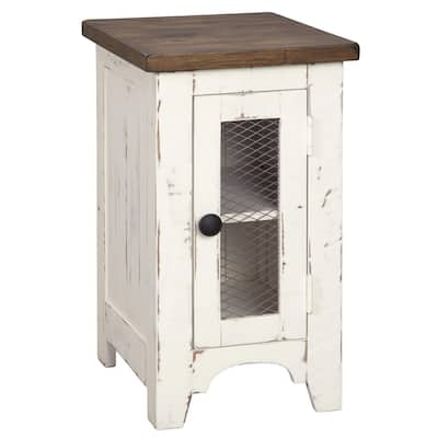 17 in. White and Brown Rectangle Wood End Table, Sturdy Build End Side Table for Living Rooms