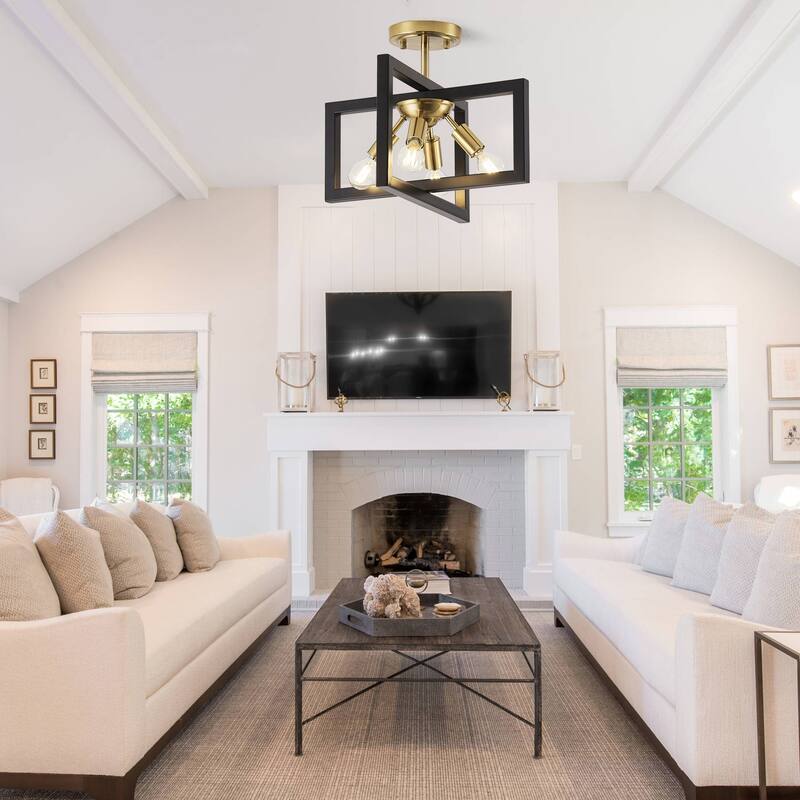 14.5-inch stylish metal semi-recessed 4-light ceiling lamp with horizontally rotating frame
