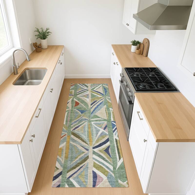 Machine Washable Indoor/ Outdoor Modern Mosaic Chantille Rug
