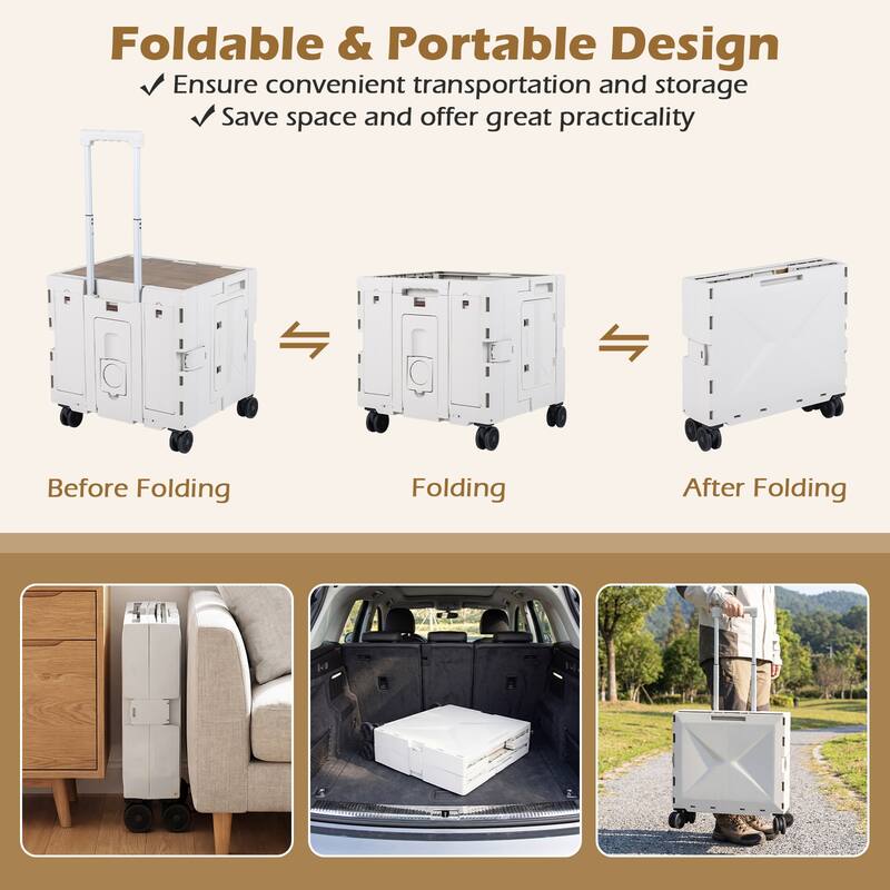 Gymax Foldable Utility Cart on 4 Rotate Wheels w/Telescoping Handle