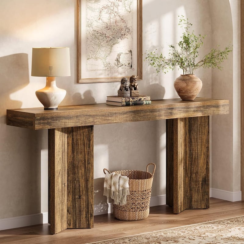 63 Inches Console Table, Entryway Table, Wooden Rectangular Sofa Table - Rustic Brown