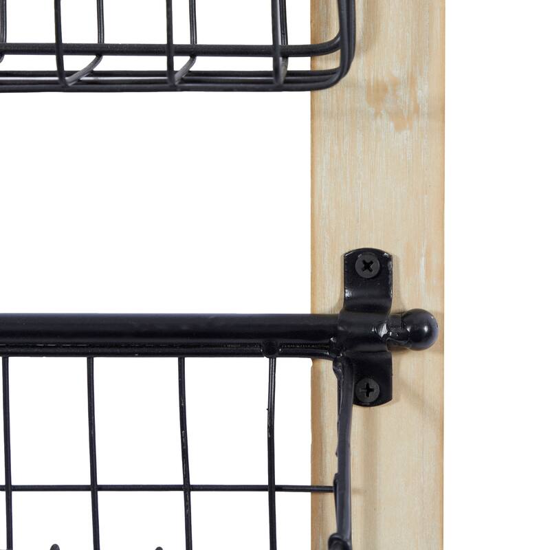 Black Metal 3 or 2 Slot Magazine Rack Holder with Wood Frame and Suspended Wire Baskets