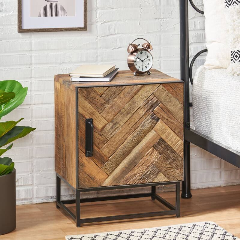 Handcrafted Boho Nightstand with Recycled Wood and Iron Frame, Ample Storage Space
