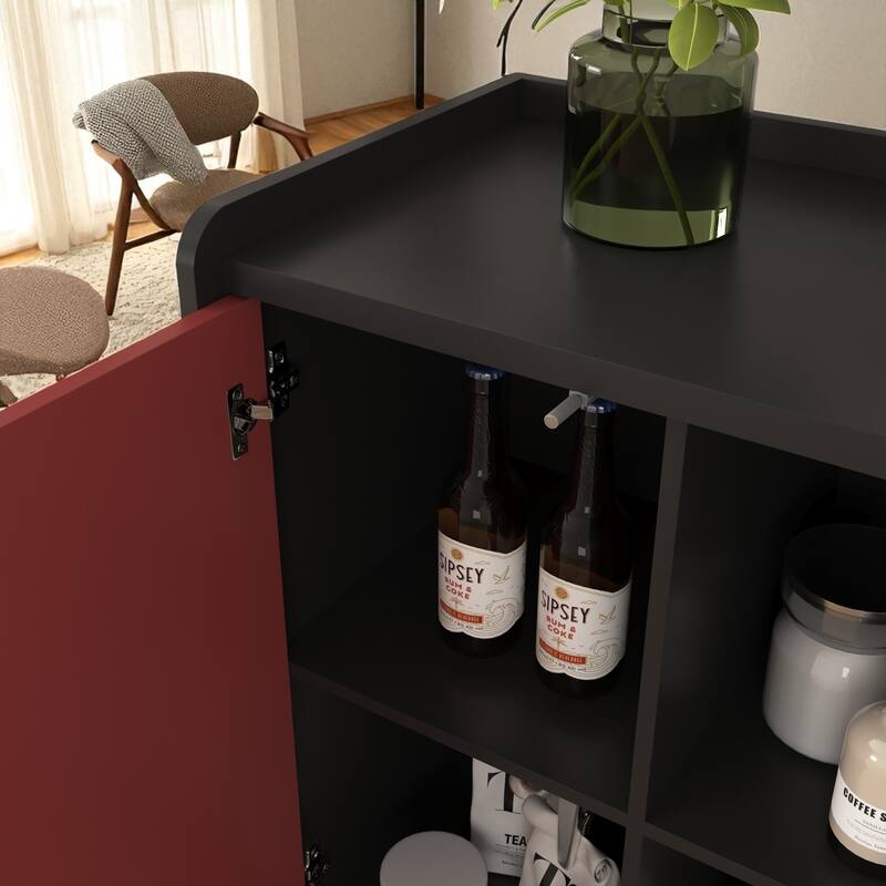 Modern Black Sideboard Buffet Cabinet with Doors, 2 Drawers, and Open Storage for Kitchen or Dining Room