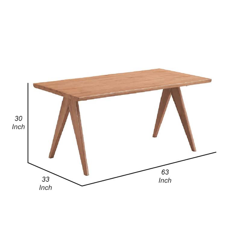 Tina 63 Inch Dining Table, Rectangular, Live Edge Natural Brown Wood