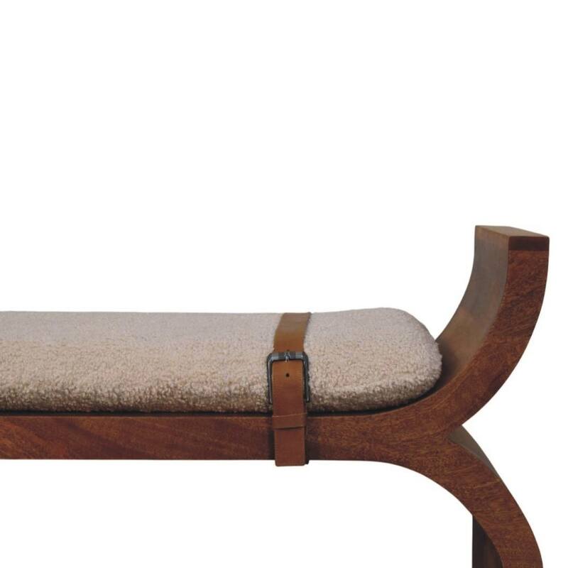 Artisan Furniture Solid Wood Stirrup Curve Bench, Boucle seat