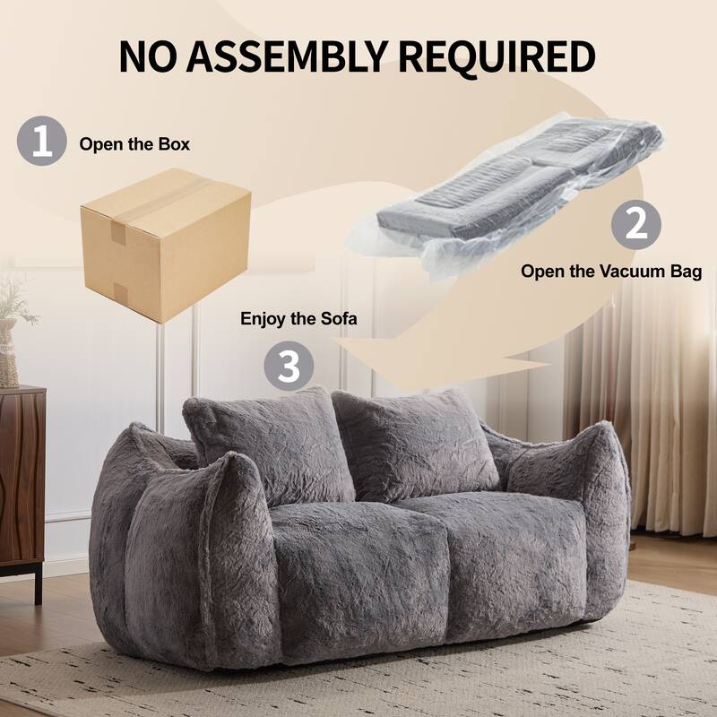 Giant Lazy Bean Bag Couch Chair Ultra Soft Fluffy Loveseat Sofa Chaise Lounge Indoor Cozy Faux Fur Reading Chair with Pillows
