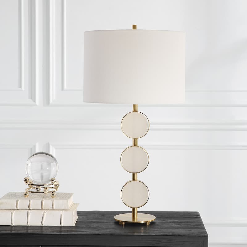 Suspended Alabaster Disk Table Lamp - 28.5"