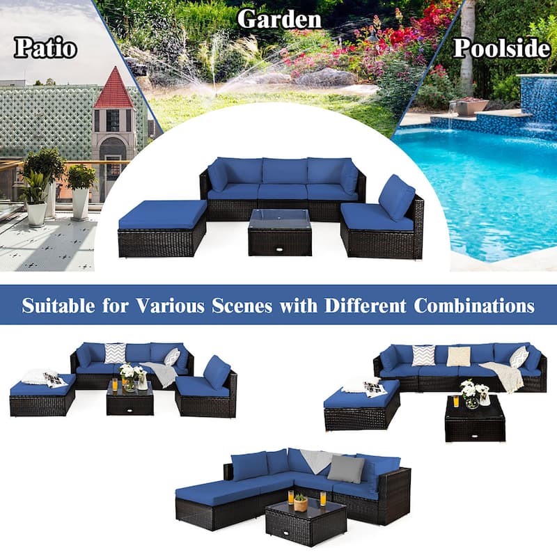 Costway 6PCS Outdoor Patio Rattan Furniture Set Cushioned Sectional