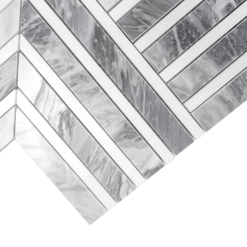 Toscana 13x16 in. Polished Calacatta Bluette, Thassos White Chevron Mosaic Wall and Floor Tile (7.24 sq ft/case, 5-Pack)