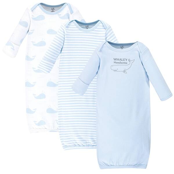 slide 1 of 1, Touched by Nature Baby Boy Organic Cotton Long-Sleeve Gowns 3pk, Whale Preemie - Whale
