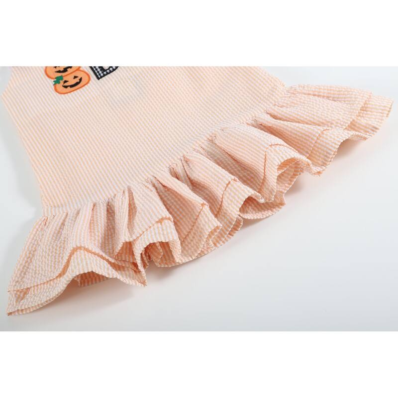Lil Cactus Orange Seersucker Halloween Boo Ruffle Dress