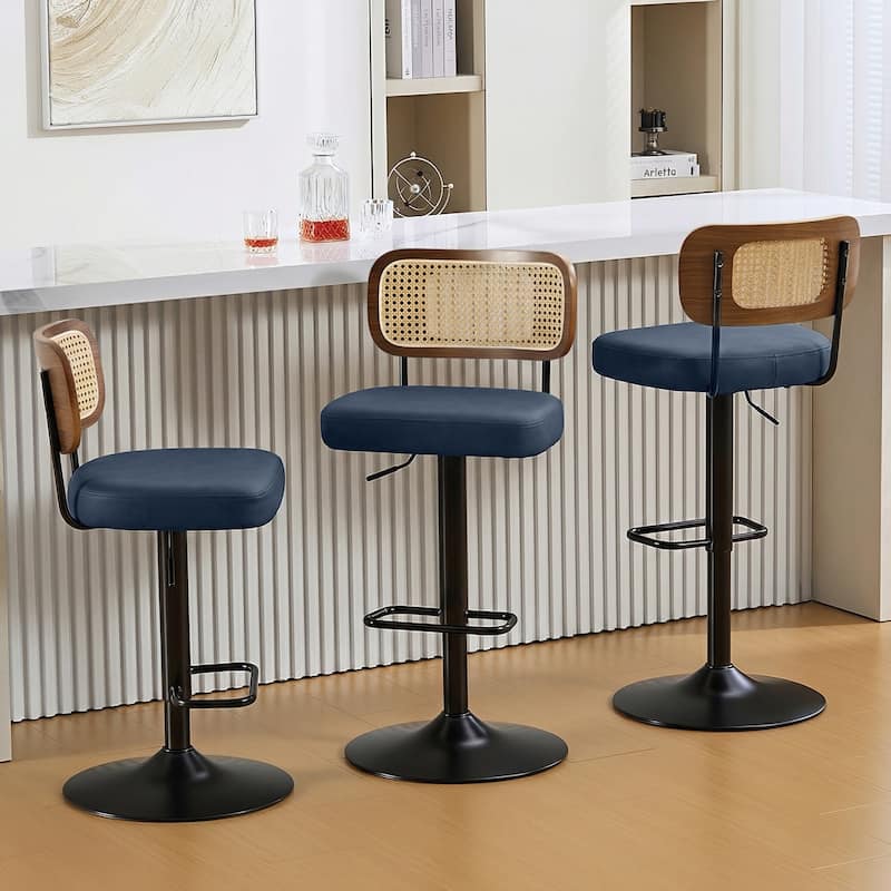 Adjustable Height Swivel Bar Stools with Back and Footrest - 17.7"W x 15.75"D x 35"-42.9"H - Set of 3 - Blue