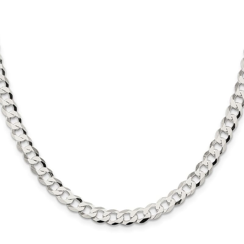 Curata 925 Sterling Silver 6.8mm Closed Link Flat Curb Chain Necklace (Lobster)