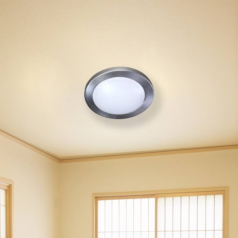 1-Light Integrated LED Flush Mount Ceiling light in Brushed Nickel