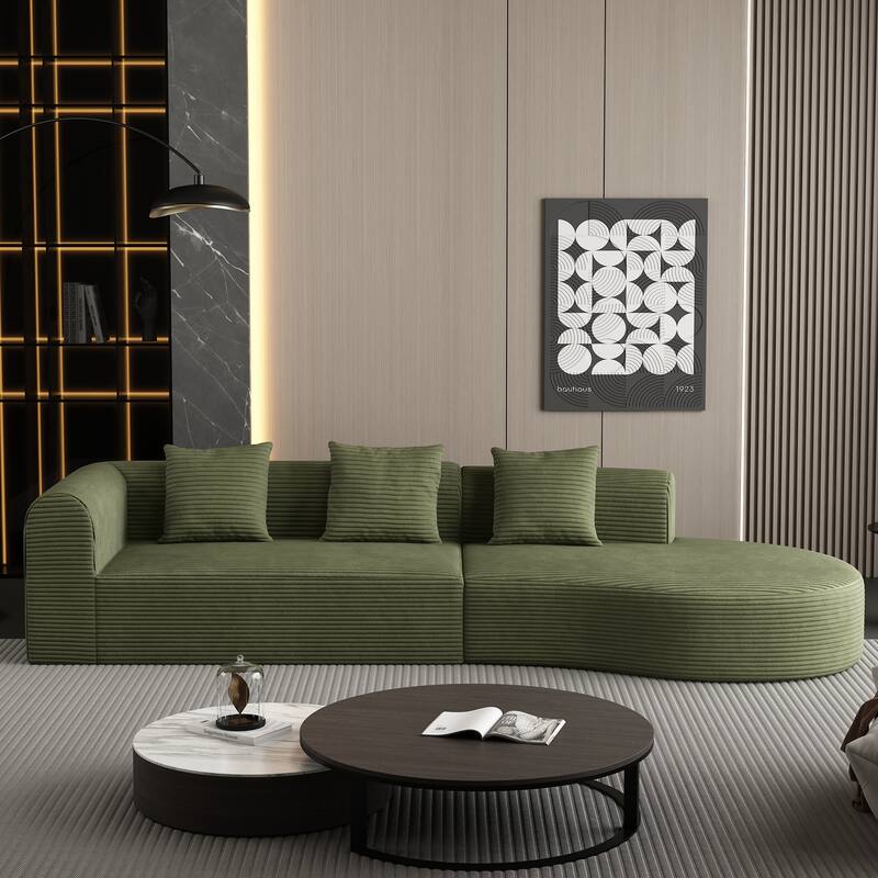 123*37" Extra Large 4-Seat Deep Corduroy Modular Sofa - Green
