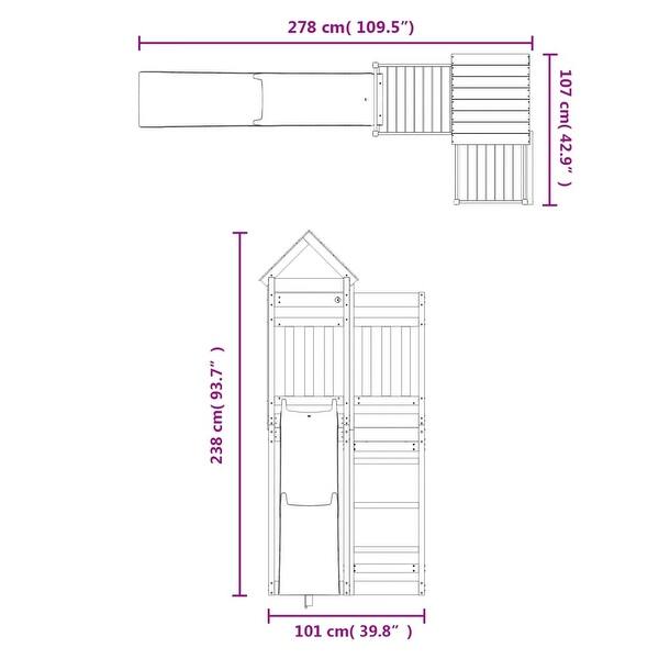 dimension image slide 0 of 2, vidaXL Outdoor Playset Outdoor Backyard Playground Equipment for Kids Age 3-8 - 42.1" x 109.4" x 93.7"