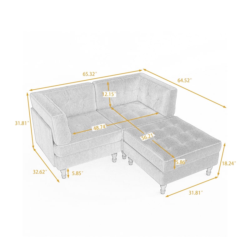 Madison Oversized Upholstered Corduroy Modular Sectional Sofa